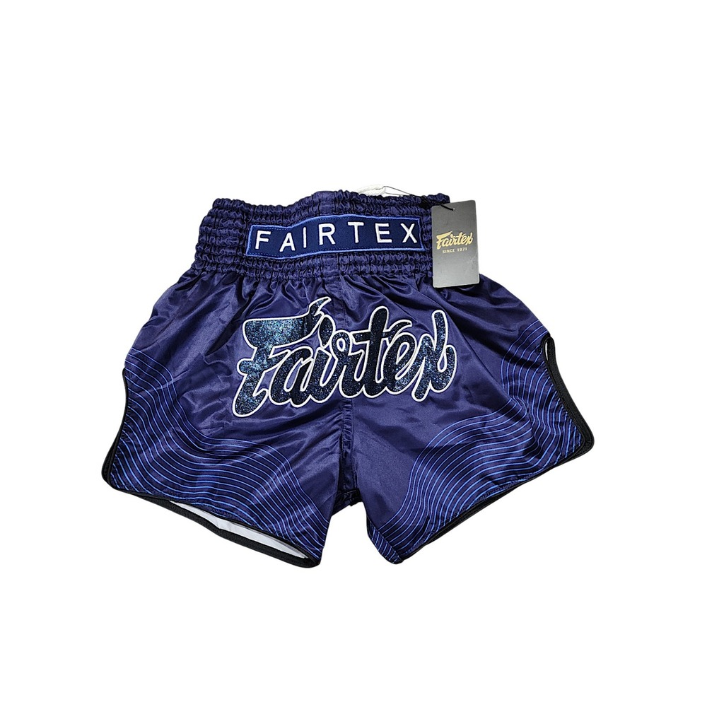 Fairtex Shorts XS Muay Thai Kick Boxing MMA Fight Blue Ocean Glitter Logo NEW